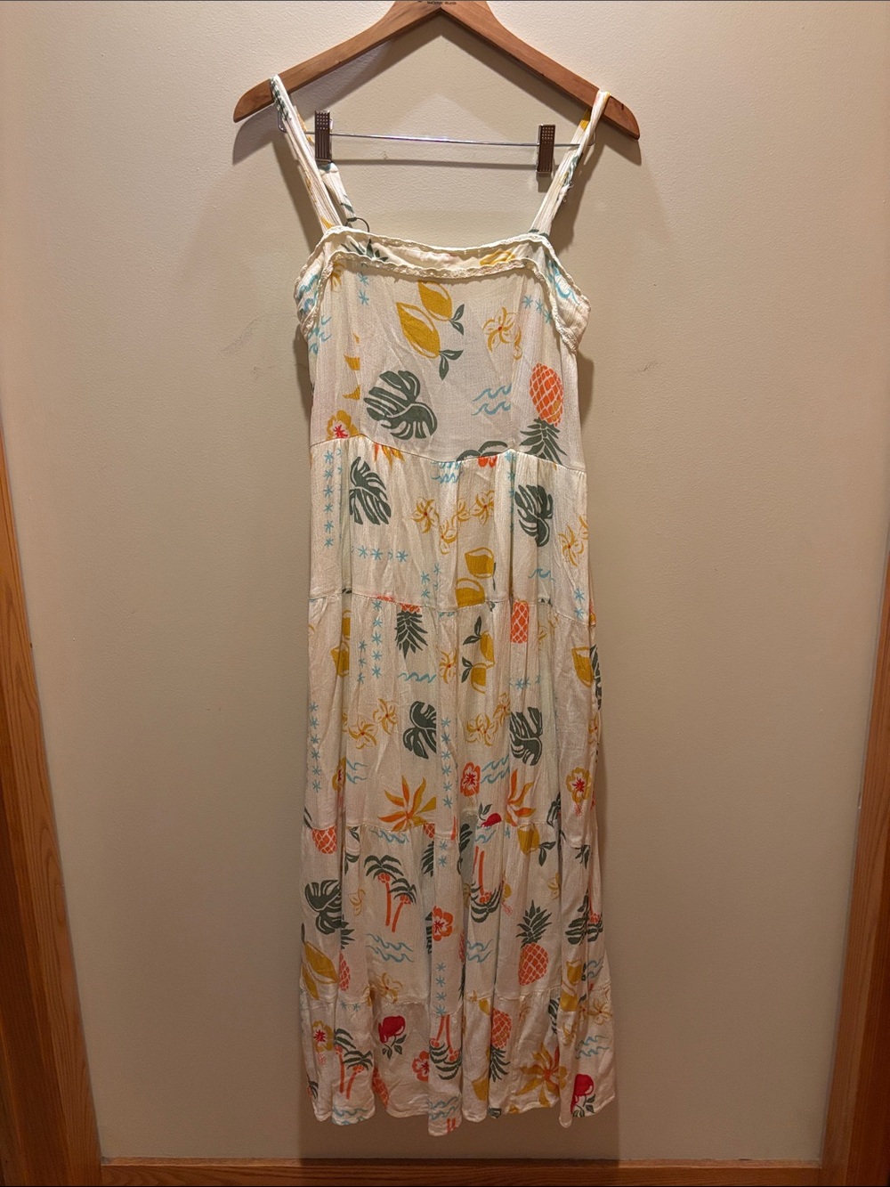 Cream Tropical Maxi Dress with Adjustable Straps